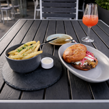 Black Outdoor Table Top – Black Synthetic Teak / Gray Aluminum Frame