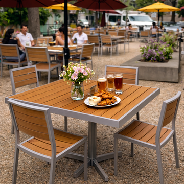 Teak Outdoor Table Top – Synthetic Teak / Gray Aluminum Frame