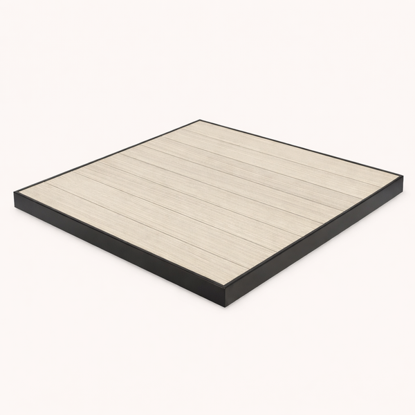 Aluminum Outdoor Table Top – Gray Brown Aluminum Slats / Black Frame