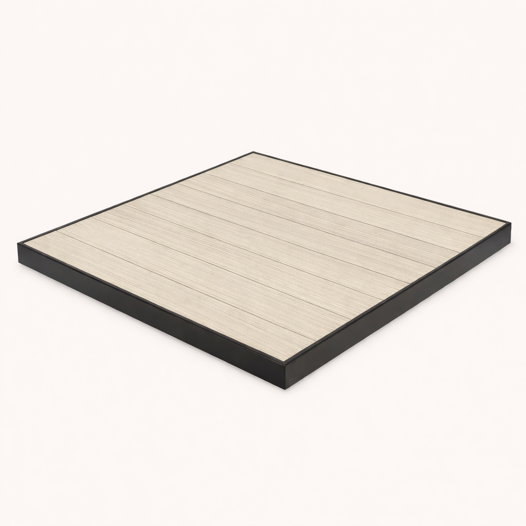 Aluminum Outdoor Table Top – Gray Brown Aluminum Slats / Black Frame