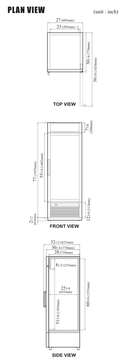 Manufacturer top, front and side plan views for Turbo Air TGF-23SD-N, including cabinet dimensions, door-swing clearance and the 2-1/2-inch leg allowance.
