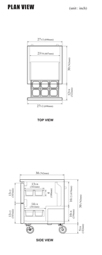TUF-28SD-D2-N manufacturer top and side plan views; exact-model sheet height excludes 5-5/8 in for casters. Confirm supplied configuration and installed height.