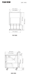 TWF-28SD-D2-N manufacturer top and side plan views, showing drawer extension and the rear backsplash; exact-model sheet height excludes 5-5/8 in for casters. Confirm supplied configuration and installed height.