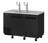 Turbo Air TBD-2SB-N6 black vinyl two-door draft beer dispenser with two double-faucet towers.