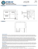 Hoshizaki UF48B-D2 official cabinet and extended-drawer dimensional views; rear bumper adds 1 inch to body and open-drawer depths