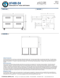 Hoshizaki UF48B-D4 official cabinet and extended-drawer dimensional views; rear bumper adds 1 inch to body and open-drawer depths; table and drawing height differ, see specification note