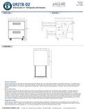Hoshizaki UR27B-D2 official cabinet and extended-drawer dimensional views; rear bumper adds 1 inch to body and open-drawer depths