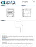 Hoshizaki UR27B-GLP01 official glass-door cabinet front, side and plan views; dimensions differ between manufacturer sources, see specification note