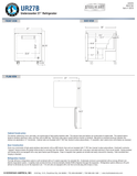 Hoshizaki UR27B manufacturer dimensional drawing with front, side and plan views; rear bumper adds 1 inch to body and door-open depth