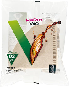 HARIO V60 Size 02 Natural Brown Paper Coffee Filters — 100 Sheets