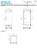 Hoshizaki VF1A-FS original front, side and plan dimension drawing.
