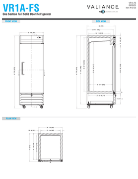 Hoshizaki VR1A-FS original front, side and plan dimension drawing.