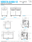 Hoshizaki VSR27A-8 and VSR48A-12 original front, side and plan dimension drawings.