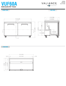 Hoshizaki VUF60A original front, side and plan dimension drawings.