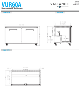 Hoshizaki VUR60A original front, side and plan dimension drawings.