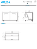 Hoshizaki VUR60A original front, side and plan dimension drawings.