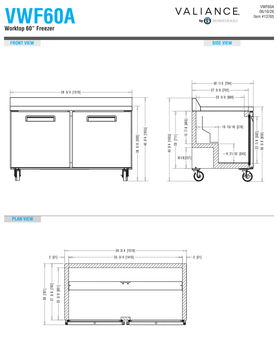 Hoshizaki VWF60A original front, side and plan dimension drawings.