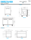 Hoshizaki VWR27A / 48A original front, side and plan dimension drawings.