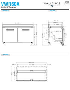 Hoshizaki VWR60A original front, side and plan dimension drawings.
