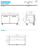 Hoshizaki VWR60A original front, side and plan dimension drawings.