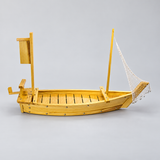 W005-65 wooden sushi boat with net shown from the side