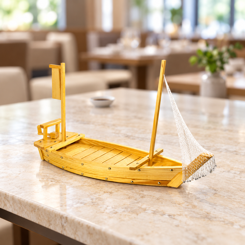 W005-65 wooden sushi boat displayed on a tabletop