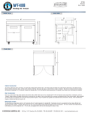 Hoshizaki WF48B official worktop front, side and plan views; 36-inch work surface and 40-inch overall height with 6-inch casters; small revision header says WF48A in error, see specification note