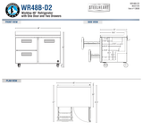 Hoshizaki WR48B-D2 official worktop front, side and plan dimension views; 40-inch overall height on 6-inch casters