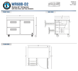 Hoshizaki WR60B-D2 official worktop front, side and plan dimension views; 40-inch overall height on 6-inch casters