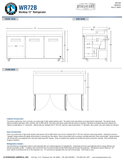 Hoshizaki WR72B official worktop front, side and plan views; 36-inch work surface and 40-inch overall height with 6-inch casters