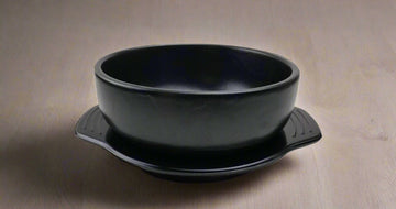 Black Korean Ceramic Bibimbap Donabe Bowl with Underplate, 7"