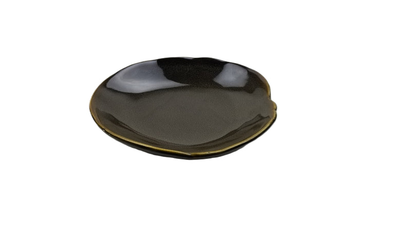 DJ-PL21-BK gray-black ceramic plate, raised-angle view