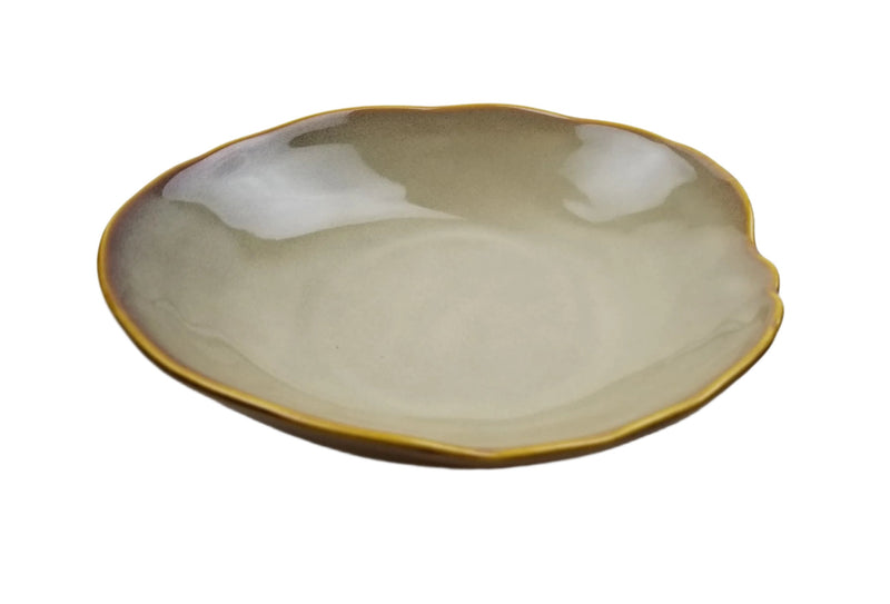 DJ-PL23-BR cream-and-brown deep round plate, product view