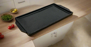 RECT IRON STEAK PLATE, coated w/wood base #4