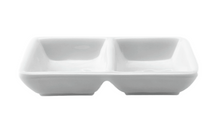 5 9/16″ White Melamine 2-Compartment Sauce Plate