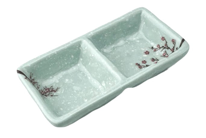 Mint Green Floral Melamine 2-Compartment Sauce Plate