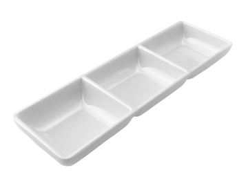 3-Compartment Sauce Plate 8-5/8", White Melamine