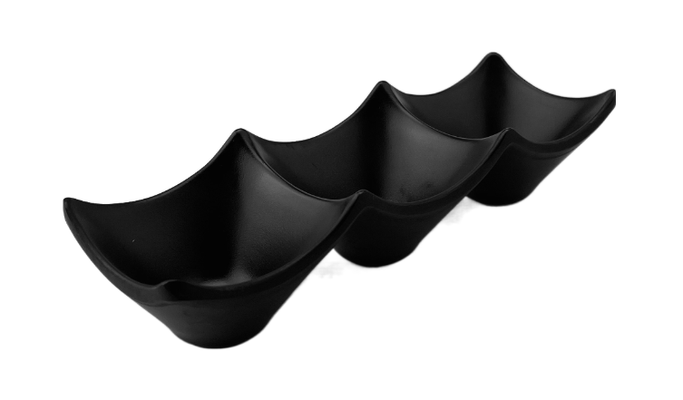 3-Compartment Sauce Plate 7-1/4", Black Melamine