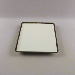 8" SQ. PLATE Cream with Brown Rim