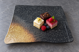 YG-4216SP square melamine serving plate with small cakes and berries