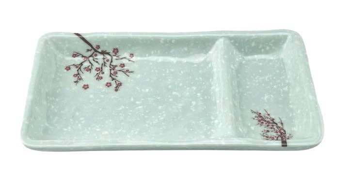 Melamine Rectangular Plate W/ Divider, Plum Blossom
