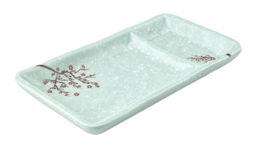 Melamine Rectangular Plate W/ Divider, Plum Blossom