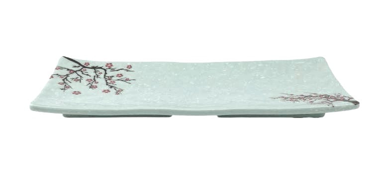 Melamine Rectangular Ripple Plate 10-1/2" x 4-1/2" x 7/8"H, Plum Blossom