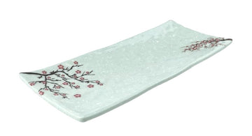 Melamine Rectangular Ripple Plate 10-1/2" x 4-1/2" x 7/8"H, Plum Blossom