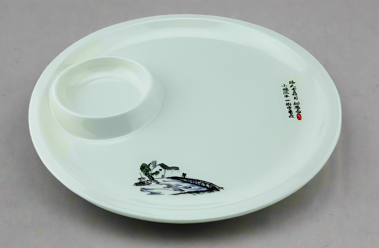 Melamine Round Plate W/ Round Saucer 6"D, Country Landscape