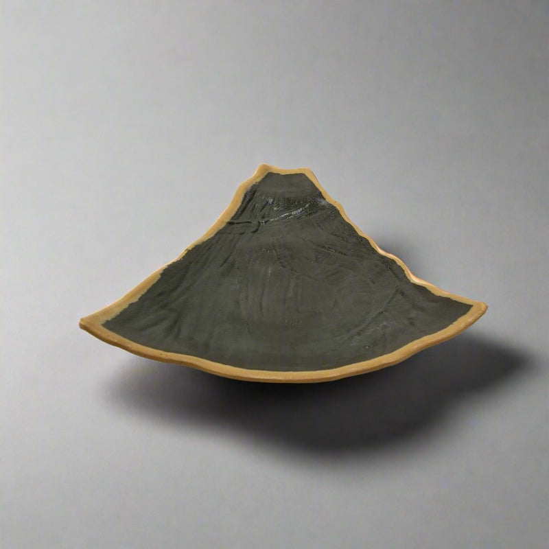 Black & Orange-Rim Melamine Triangle Plate — 11¼ × 8½ in