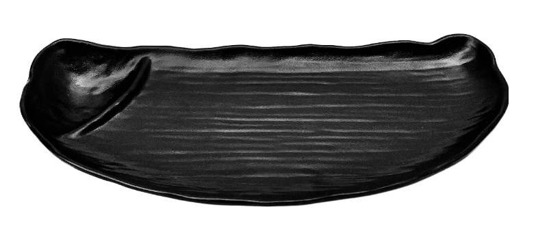10-7/8*4-1 Melamine Oval Plate W/ Divider, Black