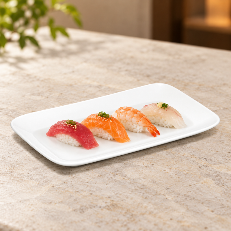 12¼″ × 7″ White Porcelain Rectangular Plate — Arrange a Sequence of Bites