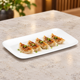 13¾″ × 7½″ White Porcelain Rectangular Plate — serving example