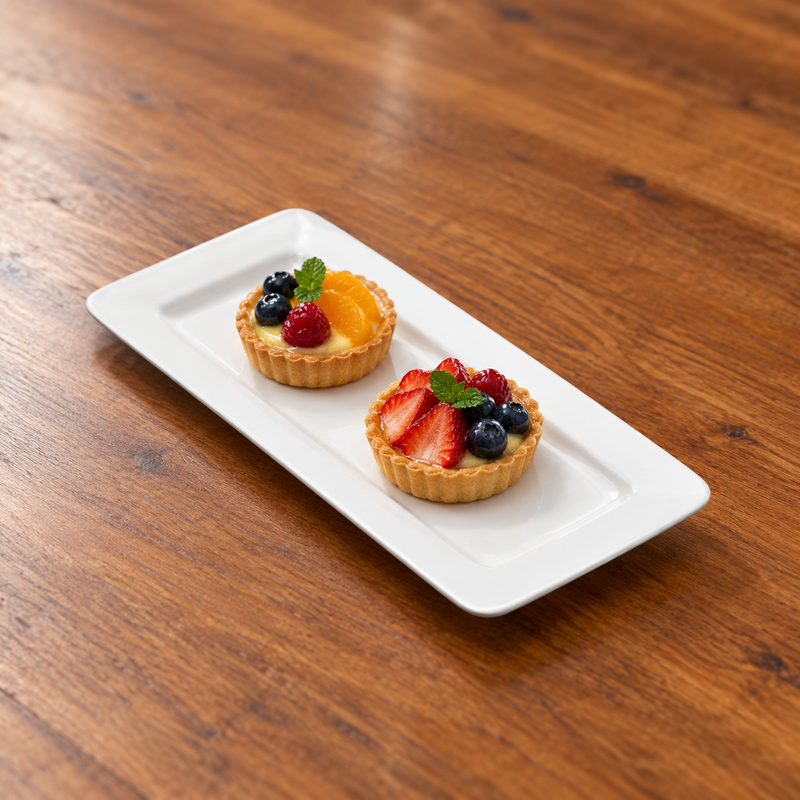 10″ × 4¼″ White Ceramic Rimmed Rectangular Plate — A Neat Dessert Pairing